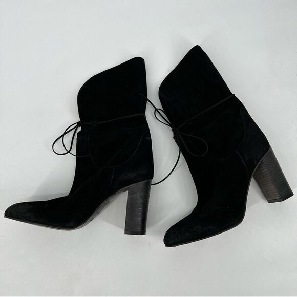 Free People Mila Foldover Ankle Heeled Booties Black Suede EU41 US10 NWOT - Picture 11 of 11